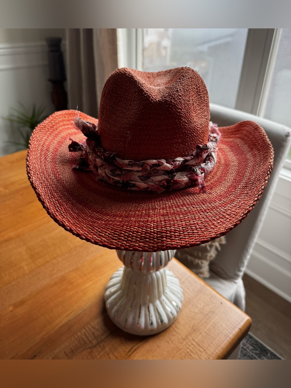Universal Thread Orange/Rust/Red Hand Braided-Band Wide Brim Bendable Sun Hat